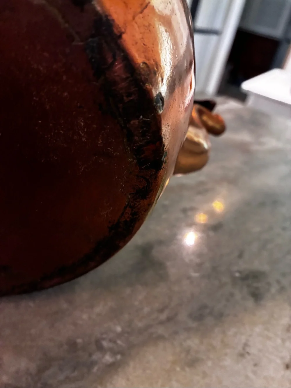 Early antique primitive Copper Kettle in Warm Copper and Dark Patina